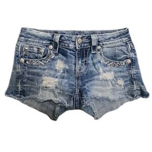Miss Me Womens 27 Distressed Denim Shorts  Embellished  Pockets Y2k Cowgirl
